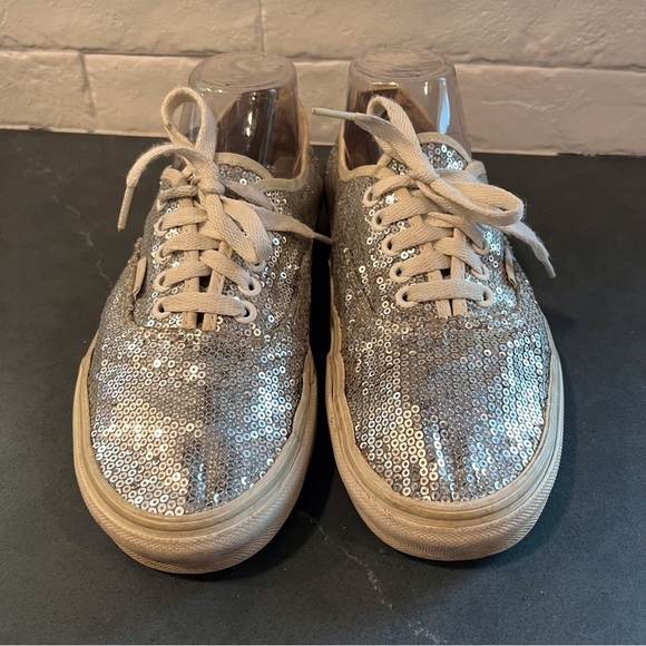 Vans sz 9 silver sequin sneakers lace-up sparkly - Picture 3 of 16